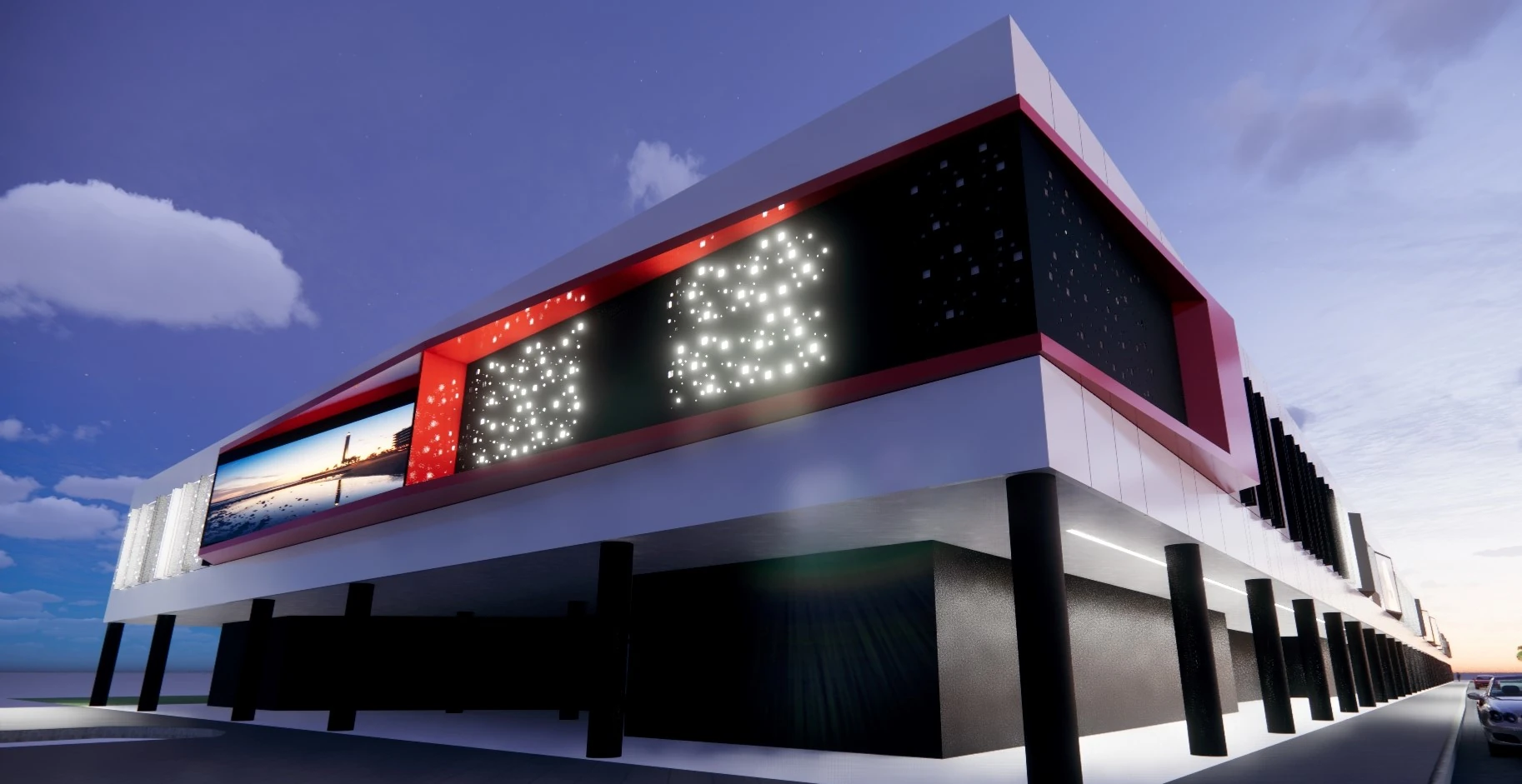 edificio arquitectónico con un diseño futurista